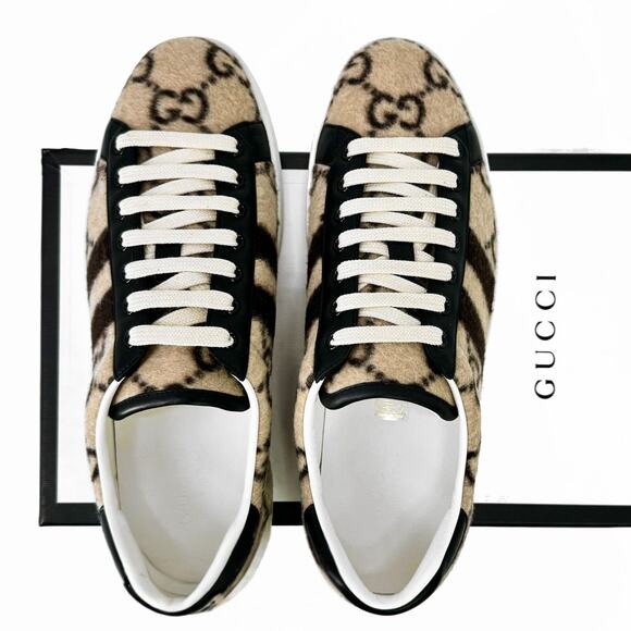 NEW GUCCI Ace GG Monogram Men\'s Wool Logo Sneakers 7.5 main image 4